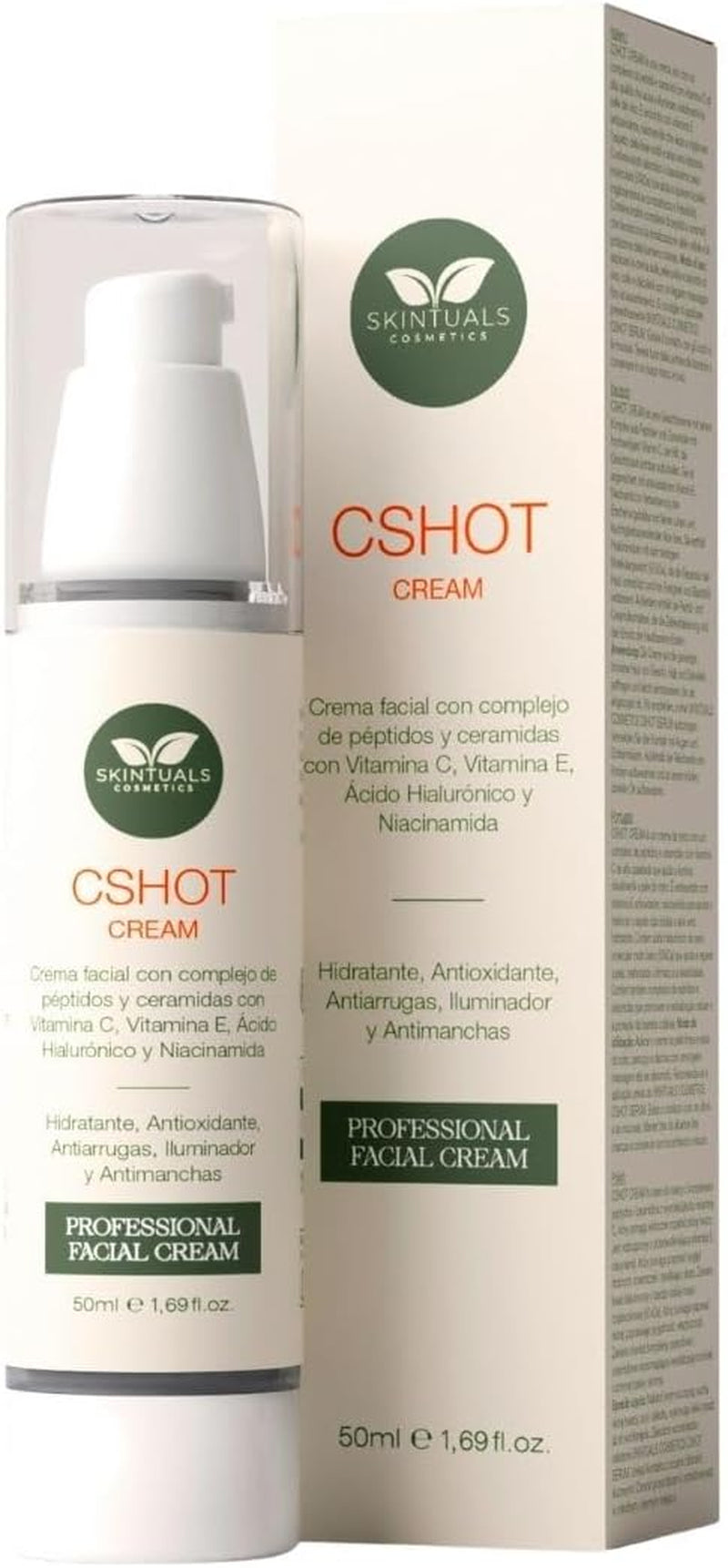 Crema Hidratante Facial Con Complejo De Péptidos Y Cerámidas, Vitamina C, E, Ácido Hialurónico, Niacinamida Y Aloe Vera 50Ml. - Hidratación Profunda, Antioxidante Y Antiarrugas by Skintuals Cosmetics