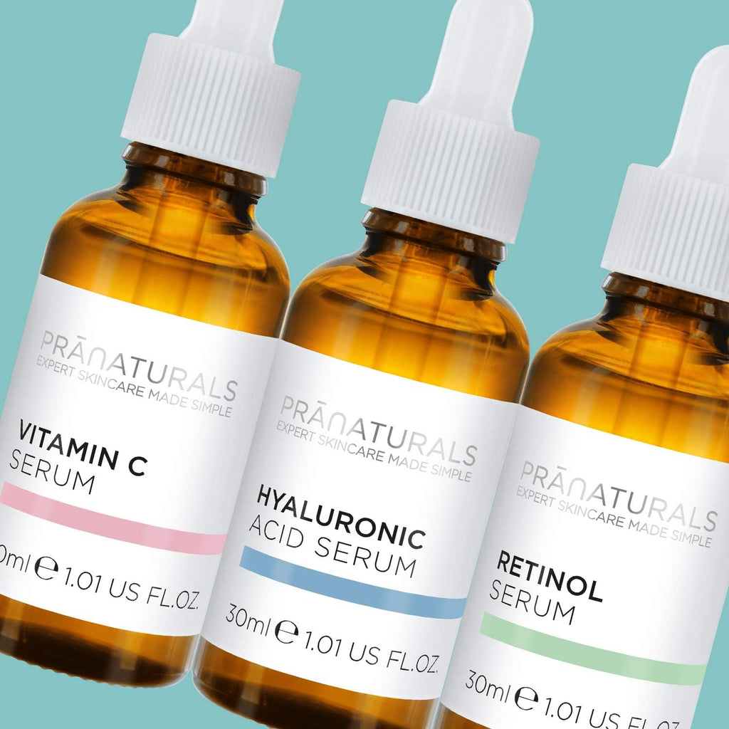Pranaturals Kit De Sérums Faciales 3X30Ml - Ácido Hialurónico, Retinol Y Vitamina C - Borra Las Líneas Finas Y Las Arrugas, Enriquecido Con Aceites Y Vitaminas Naturales